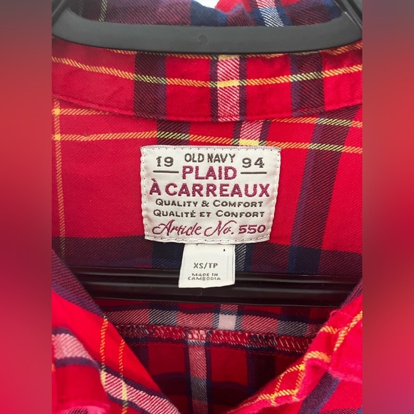Vintage Old Navy Red Plaid Flannel Shirt XS 100% Cotton Cozy Classic Y2K - Picture 5 of 7